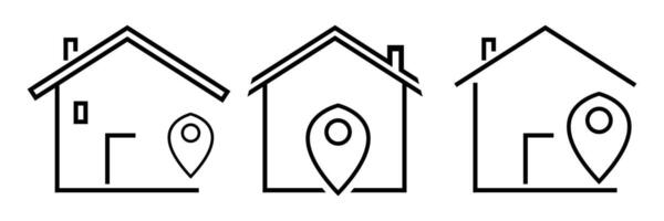 House Location Icons Three Variations of Home with GPS Pin vector