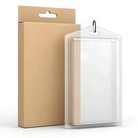 Hanging Cardboard Boxes Isolated on White Background photo