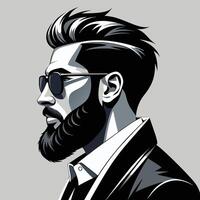Stylish man with beard and sunglasses in portrait profile view vector