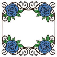 Elegant decorative frame with blue roses and ornate scrollwork for invitations and greetings vector