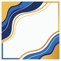 Abstract wavy frame border design in blue gold and white with copy space vector