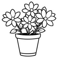 Outline flower pot illustration simple floral design with decorative plants vector