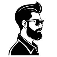 Monochrome profile of stylish bearded man with sunglasses and pompadour hairstyle illustration vector