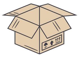 Open cardboard box with handling instructions illustration for delivery concepts vector