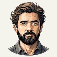 Stylish portrait illustration of a bearded man with determined expression on a cream background vector