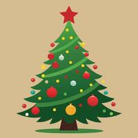 Stylized christmas tree with colorful baubles and a red star on a beige background vector