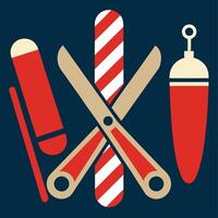 Retro barber shop elements with scissors pole razor and brush flat design vector