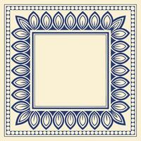 Elegant floral square frame with leaf pattern and dots in navy blue and beige vector