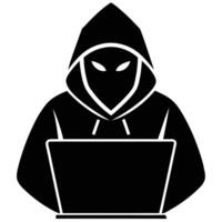 Hacker silhouette with laptop icon cyber security concept for stock illustrations vector