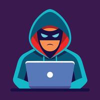 Hacker with mask and hoodie using laptop illustration cyber security concept design vector