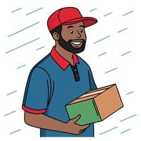Smiling delivery man holding a package isolated on white background delivery service illustration vector
