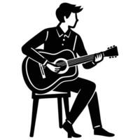 Silhouette of a musician playing guitar on a stool with monochrome style vector
