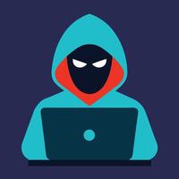 Minimalist hacker character illustration with laptop for cyber security and digital crime concepts vector