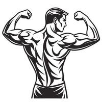 Strong muscular man posing from the back showing muscles isolated on white background vector