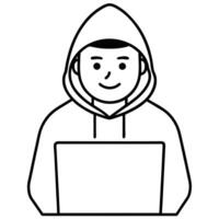 Minimalist illustration of a person in a hoodie using a laptop computer vector