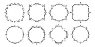 set of elegant, ornate frames with place for text. Frames with classic swirls of Baroque style for invitations, cards, photoframes vector