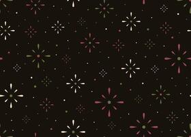 seamless pattern with stylized firework bursts. Festive dark background with traditional folk or Scandinavian ornaments for textile prints, wrapping paper, or web design vector