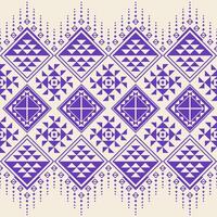 Tribal pattern with purple geometric shapes on cream. Features diamonds, triangles and dotted details ideal for textiles, decor and cultural design projects. vector