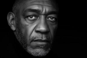Portrait of a senior man with a serious expression in dramatic lighting photo