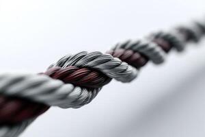 Close look at intertwined metal wires showcasing strength and design in an abstract setting photo