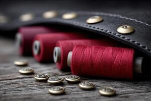 Threads and buttons display craftsmanship in a tailored leather workshop photo