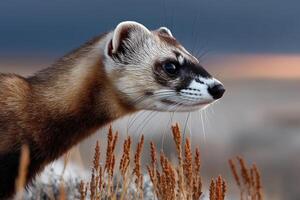 Mammal in nature observes surroundings during twilight at a grassland habitat photo