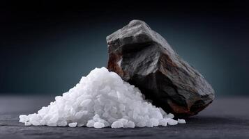 Sea salt and rock salt in artistic arrangement on a dark background photo