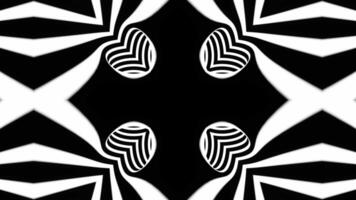 Black and white pattern with four circles in the middle. Kaleidoscope VJ loop video