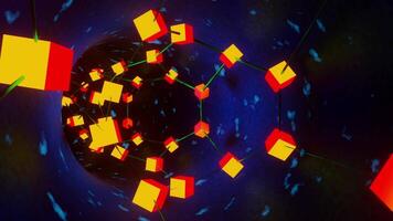 Abstract structure with orange-red squares on the corners. Looped animation video