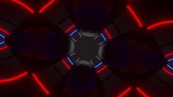 Black and blue circular object with red and blue neon lights. Kaleidoscope VJ loop video