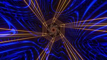 Blue abstract background with yellow striped object. Looped animation video