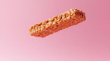 A piece of krispy kreme on a pink background photo