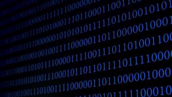 The background features a continuous stream of binary code in vibrant blue, creating a digital atmosphere that evokes themes of technology and data processing. video