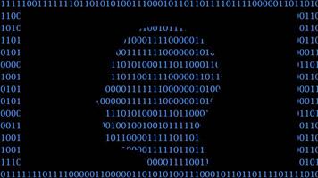Binary code forming human head profile on black background, Digital silhouette of a head made from blue binary digits on a dark background video