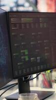 Vertical Agency setup showcases a high tech digital system used for deep learning and AI or visual programming. Notes trees and data mining terminals reflect innovation in computing and cybernetics. video