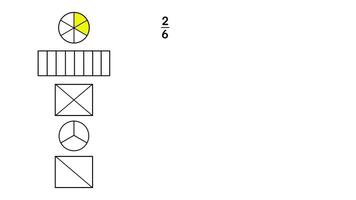educational illustration designed to teach fractions, featuring five simple shapes, circle, rectangle, square, divided into various equal parts, math fractions graphic, learning fractions video