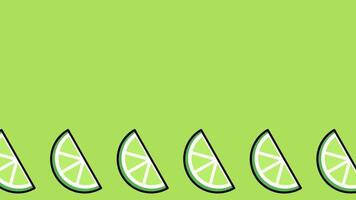 Lime wedges align in a curved horizon on a green gradient backdrop, offering a unique and refreshing visual for food or fruit animations video
