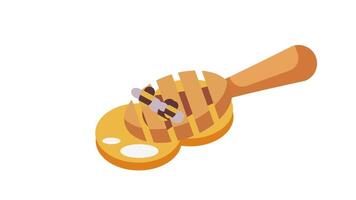 Bees hover over a wooden dipper oozing honey, evoking sweetness and natural charm in this animated food-themed visual background video