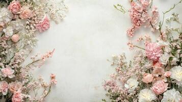 Stunning floral arrangement with soft pink and white flowers on a neutral background perfect for celebrations photo