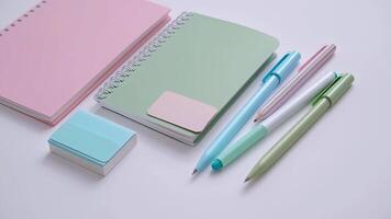 Colorful Stationery Items Arranged Neatly on a Desk Inviting Creativity and Organization for Study or Work Tasks video