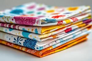 Colorful fabric napkins stacked neatly in a creative arrangement photo