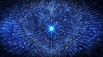 Abstract scene of futuristic cyber world, sci-fi grid, technological glowing surface made of glowing particles, neon night scene, digital scientific background 4K animation video