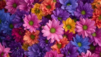 Bursting colors from various flowers create a lively, decorative display. photo