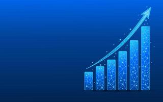 Abstract growth chart with arrow on electric blue low poly background vector