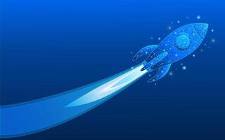 Abstract digital blue rocket in low poly style vector