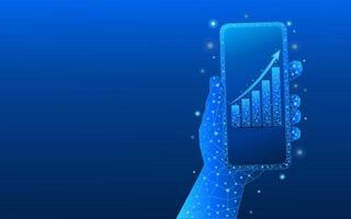 Abstract graph with arrow on mobile phone screen in hand vector