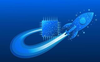Digital abstract rocket and blue technology AI chip vector