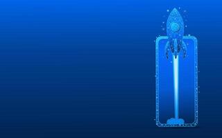 Abstract digital rocket launching from smartphone screen vector