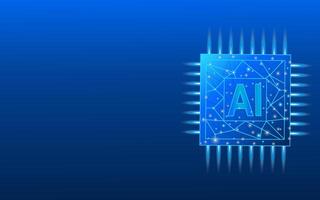 Light blue AI microchip with abstract circuit board on background vector