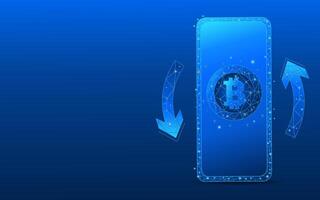 smartphone with digital currency with circular arrows bitcoin cashback vector
